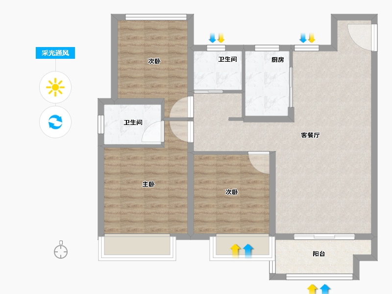 江苏省-苏州市-中梁珑璟阁-85.60-户型库-采光通风