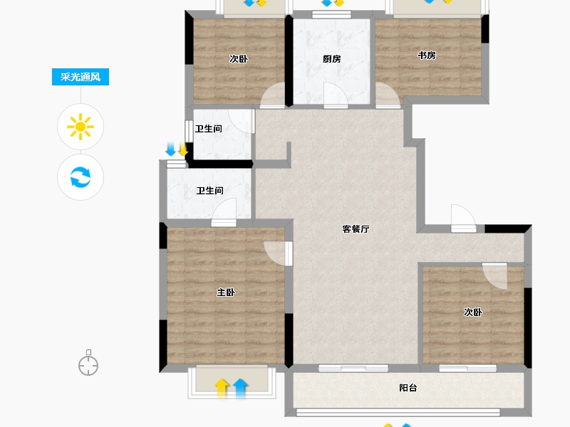 湖北省-武汉市-新城阅琨台-105.05-户型库-采光通风