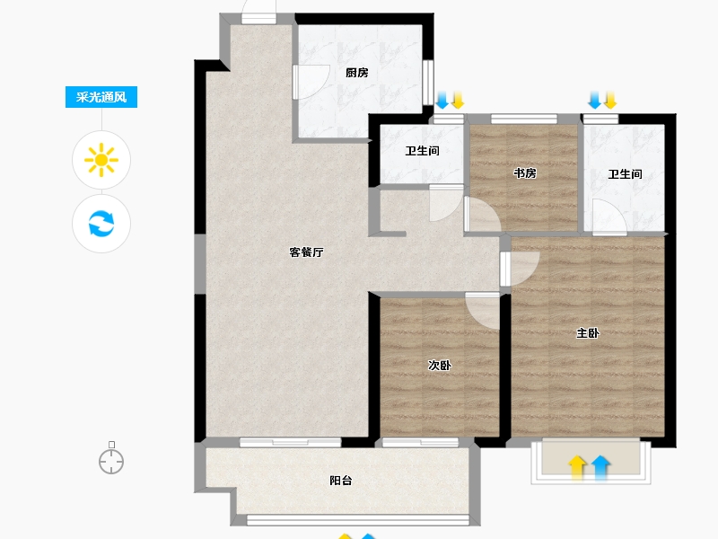 湖北省-武汉市-新城阅琨台-90.86-户型库-采光通风