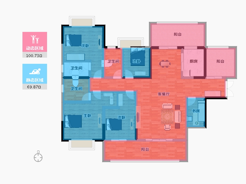 湖南省-邵阳市-恒泰珑湖·二期-150.56-户型库-动静分区