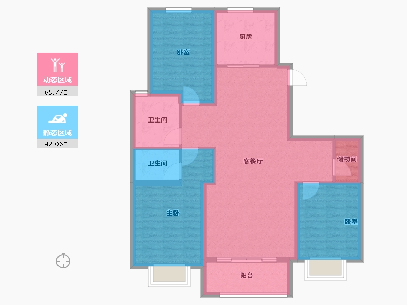 河北省-邢台市-瀚业紫御澜湾-96.88-户型库-动静分区