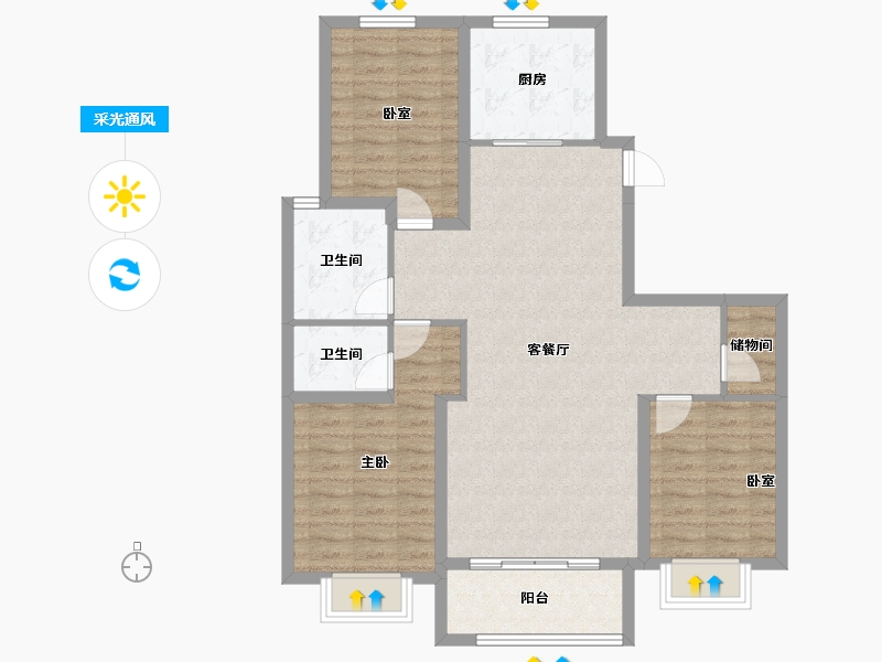 河北省-邢台市-瀚业紫御澜湾-96.88-户型库-采光通风