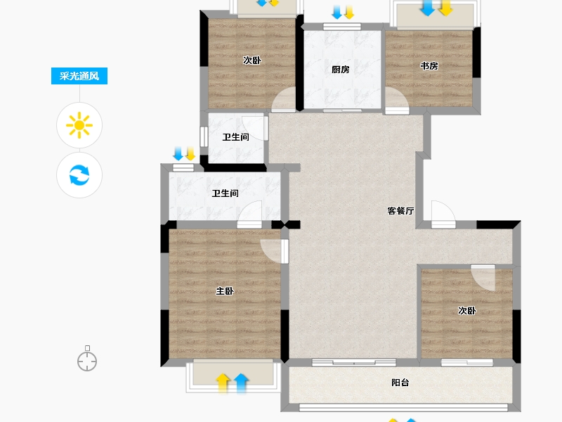 湖北省-武汉市-新城阅琨台-104.05-户型库-采光通风