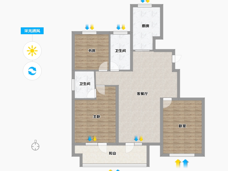 山东省-泰安市-城开·玉园-106.60-户型库-采光通风