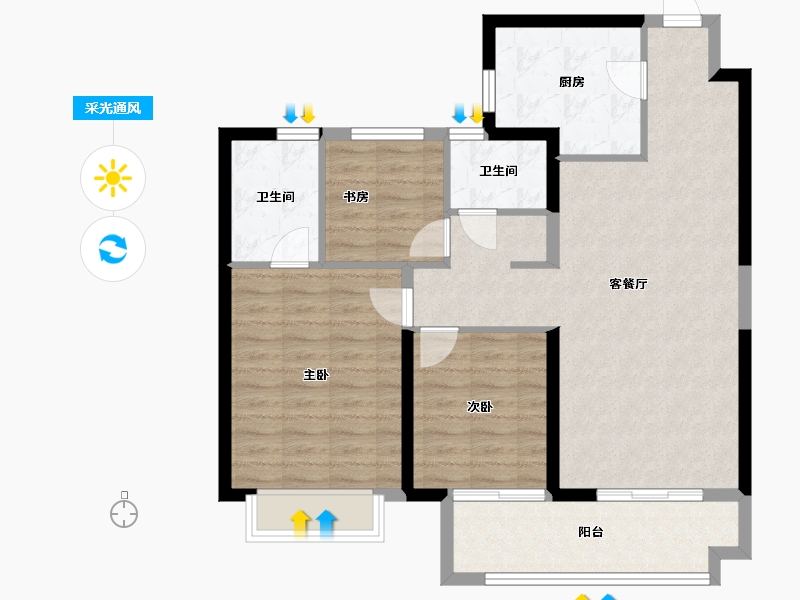 湖北省-武汉市-新城阅琨台-90.86-户型库-采光通风