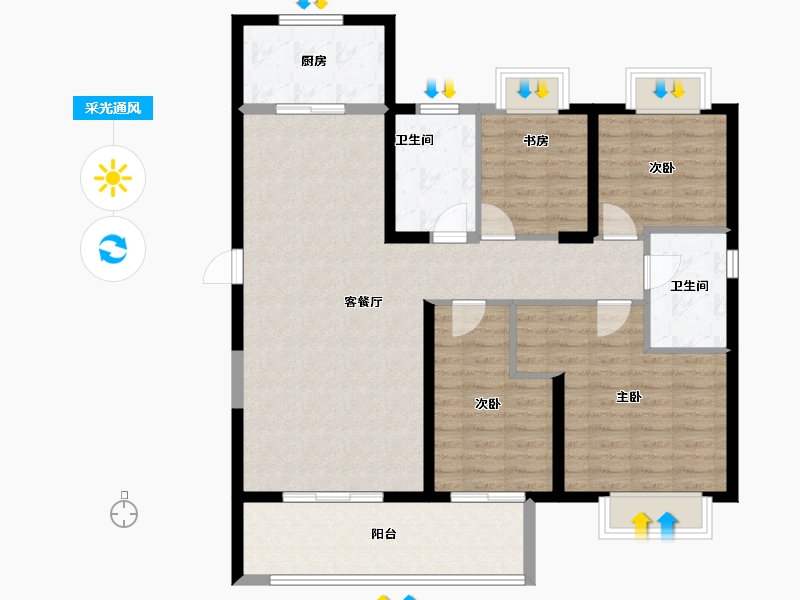 湖北省-武汉市-新城阅琨台-110.86-户型库-采光通风