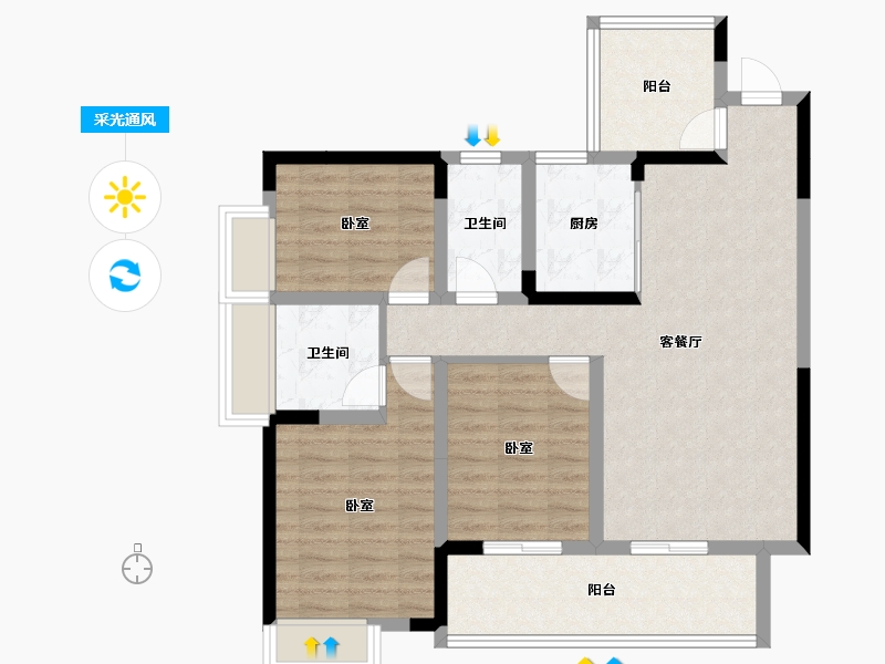 四川省-绵阳市-同立中央23街区-89.73-户型库-采光通风