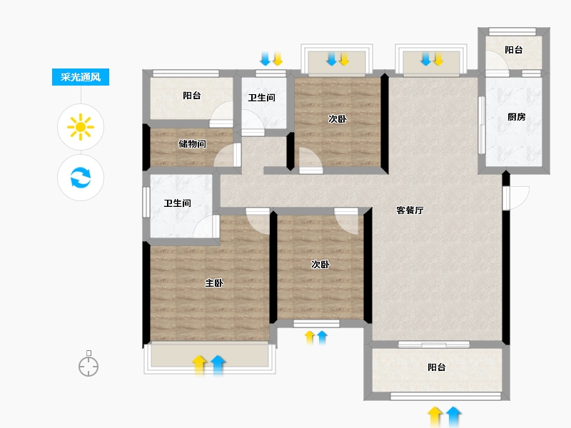 湖南省-长沙市-旭辉·国宸东方-104.29-户型库-采光通风