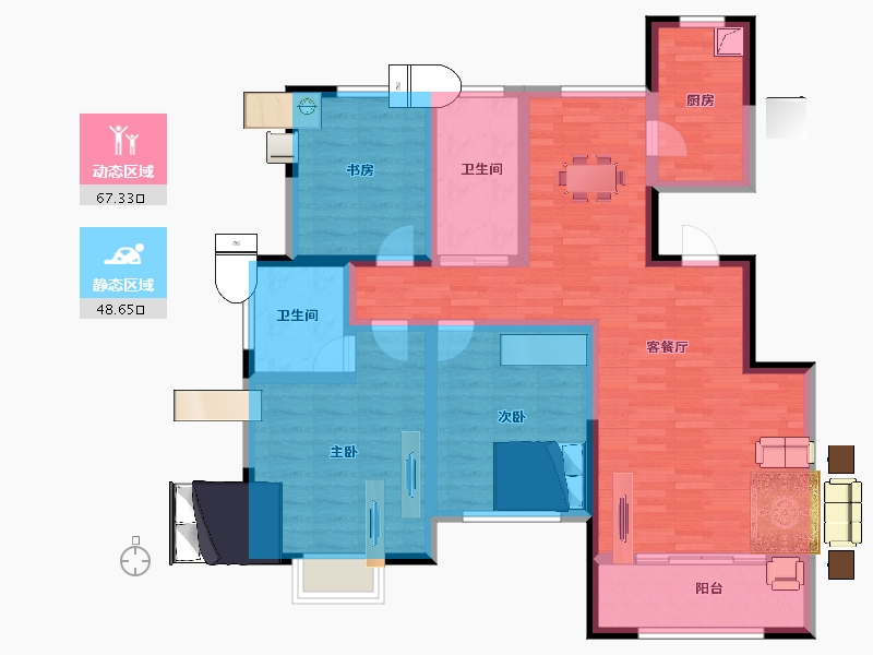 安徽省-铜陵市-福景·状元府-102.41-户型库-动静分区