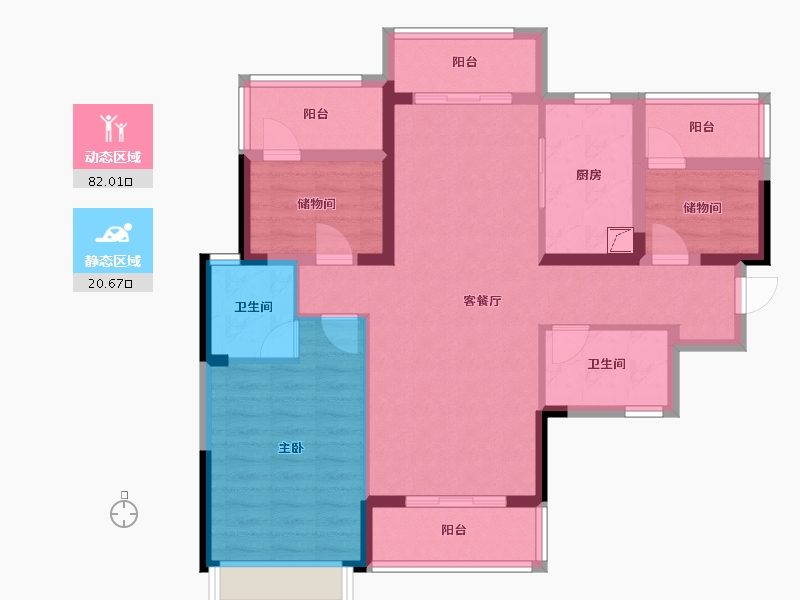 广东省-中山市-雅居乐星玥-90.63-户型库-动静分区