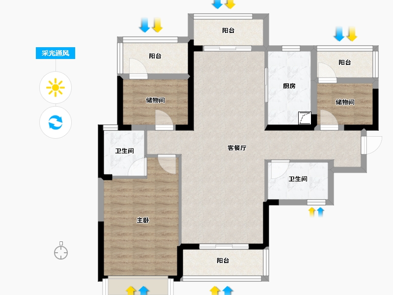 广东省-中山市-雅居乐星玥-90.63-户型库-采光通风