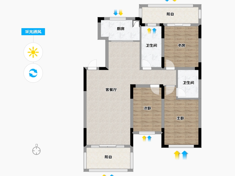 辽宁省-盘锦市-总部生态城·泰郡四期-108.95-户型库-采光通风