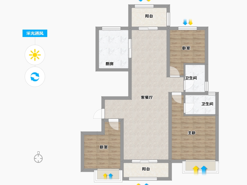 河南省-平顶山市-建邺城25#西户-101.88-户型库-采光通风