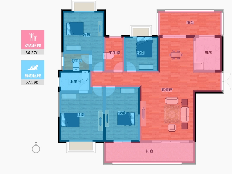 湖南省-邵阳市-恒泰珑湖·二期-132.96-户型库-动静分区