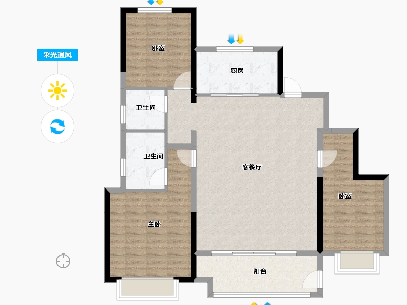 河南省-郑州市-新城玺樾门第-108.00-户型库-采光通风