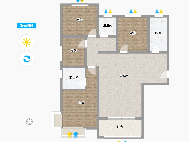 陕西省-渭南市-长安尚苑·幸福里-108.45-户型库-采光通风