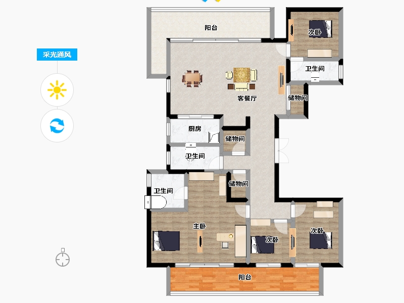 广西壮族自治区-南宁市-保利明玥江山-145.67-户型库-采光通风