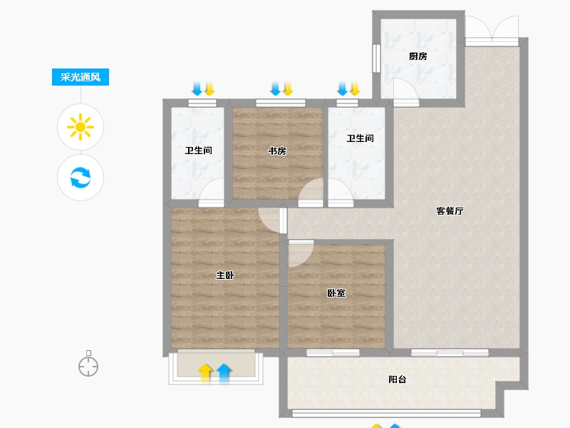 河南省-郑州市-新城玺樾门第-94.40-户型库-采光通风