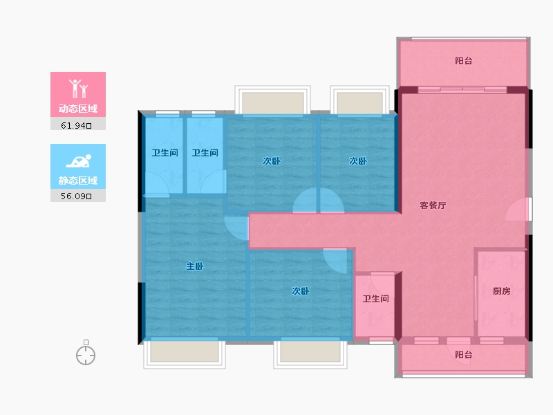 广东省-梅州市-鸿禧中心城尚园-107.20-户型库-动静分区