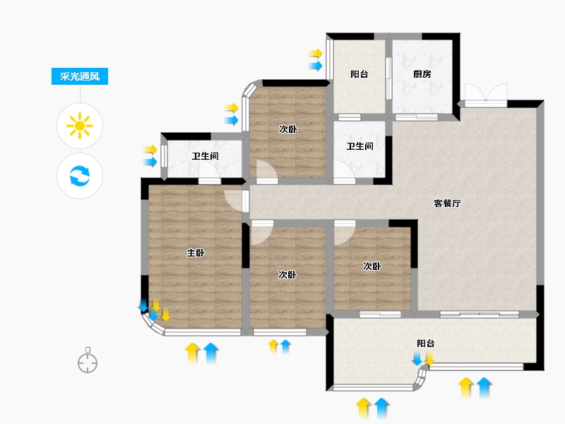 重庆-重庆市-花滩国际新城公园王府-119.45-户型库-采光通风