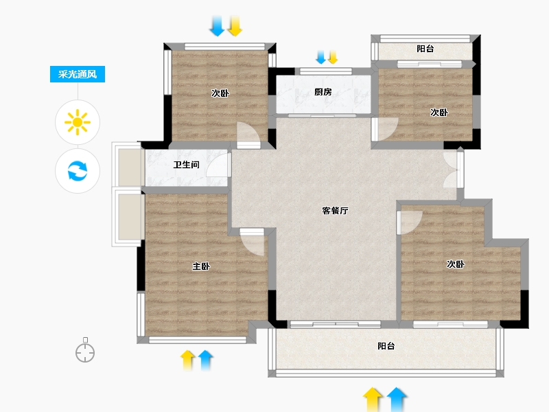 安徽省-六安市-文一·锦门桃溪里-102.25-户型库-采光通风