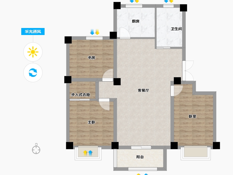 安徽省-铜陵市-福景·状元府-90.40-户型库-采光通风