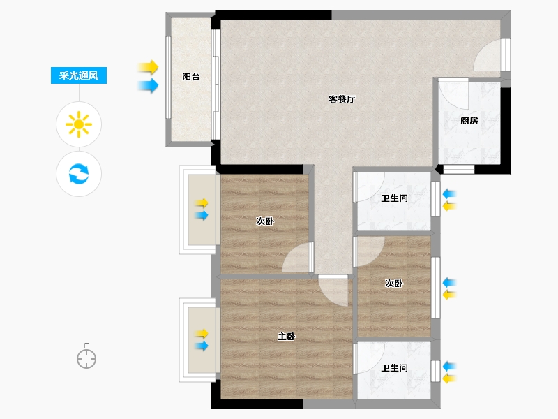 福建省-龙岩市-城发雅郡城市展厅-65.00-户型库-采光通风