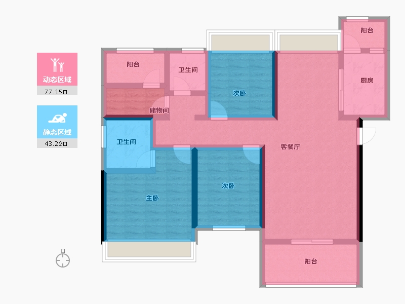 湖南省-长沙市-旭辉·国宸东方-105.73-户型库-动静分区