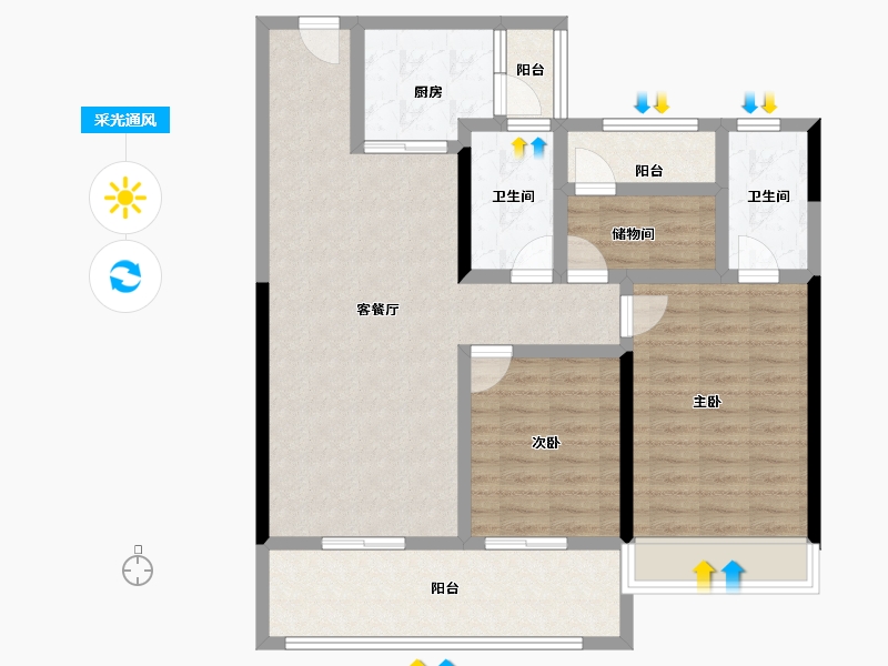 湖南省-长沙市-美的·云樾-95.54-户型库-采光通风