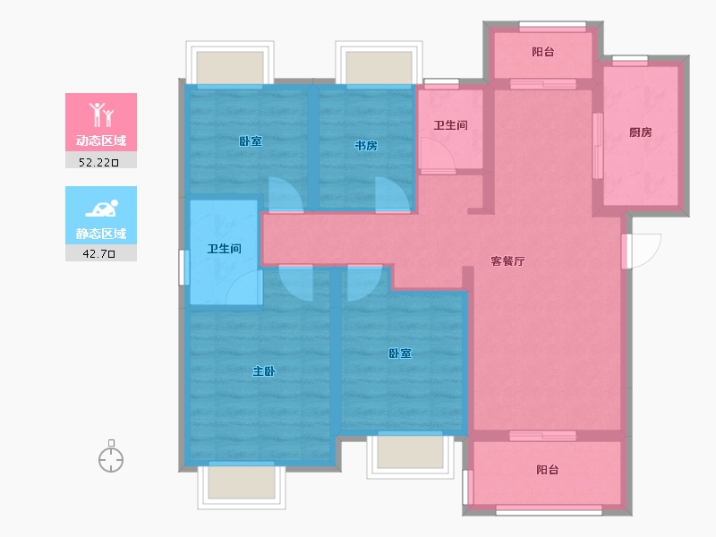 湖北省-武汉市-世茂云锦瑰海园-96.00-户型库-动静分区