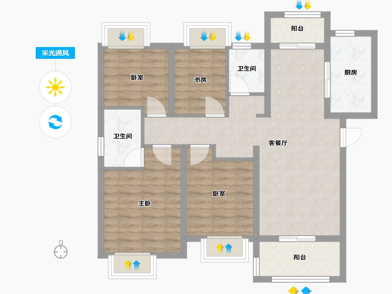 湖北省-武汉市-世茂云锦瑰海园-96.00-户型库-采光通风