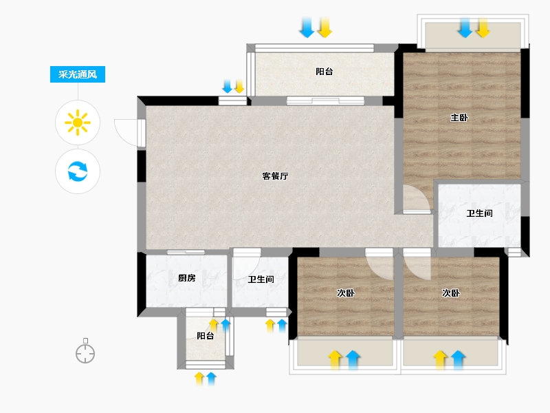 四川省-绵阳市-魏城森邦龙溪湾-73.59-户型库-采光通风