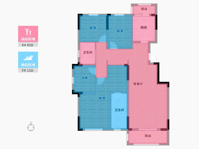 湖北省-武汉市-美联德玛假日三期德玛风情-107.70-户型库-动静分区