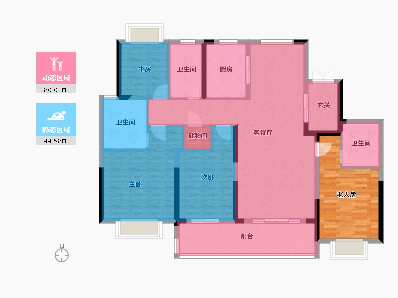 浙江省-杭州市-潮听映月府-125.60-户型库-动静分区