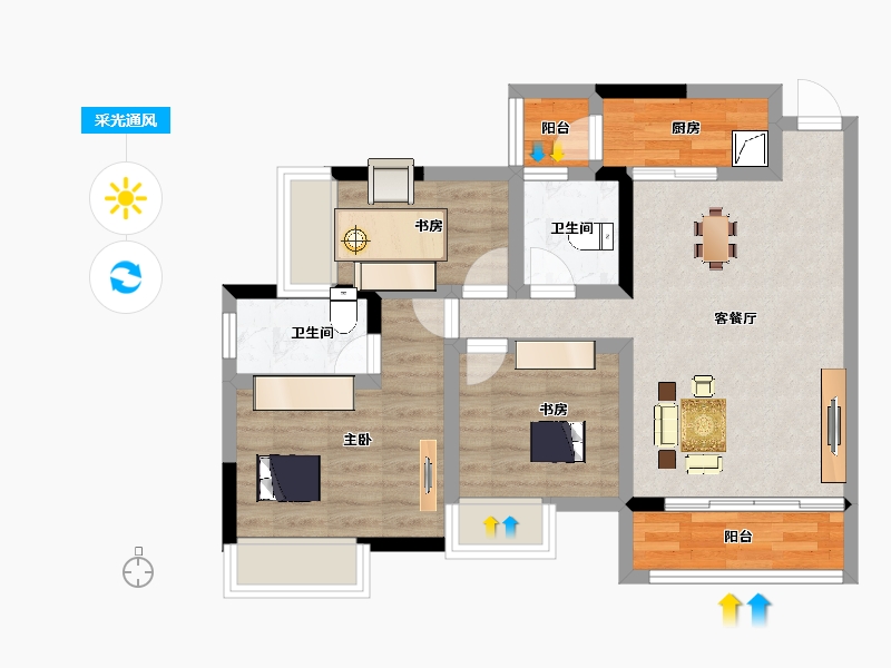 广东省-韶关市-欧浦御龙湾-66.41-户型库-采光通风