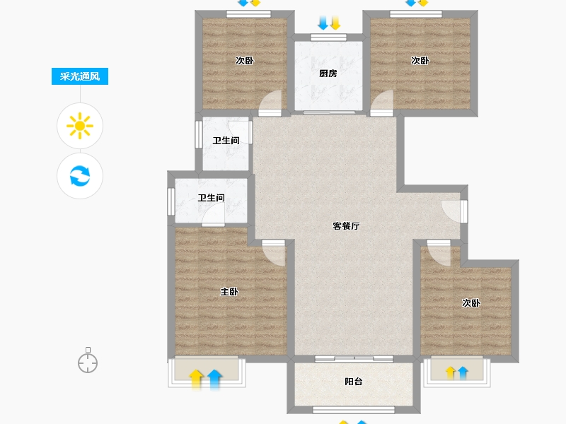 山东省-德州市-东城壹号院-107.16-户型库-采光通风