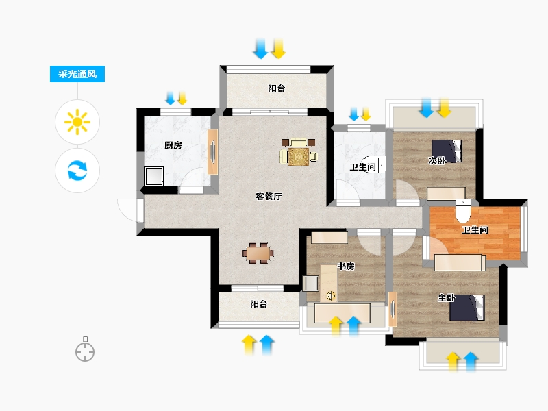 广东省-韶关市-欧浦御龙湾-69.30-户型库-采光通风