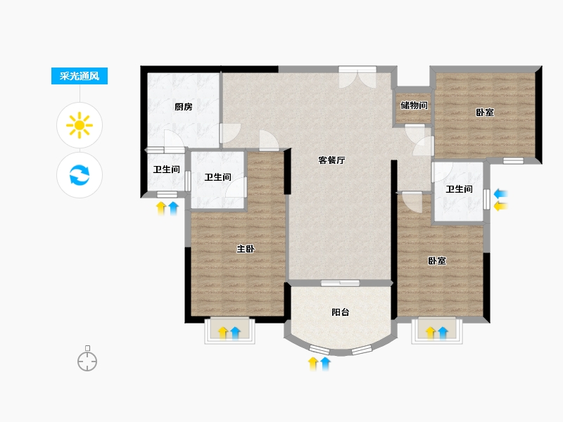 广东省-佛山市-恒大御景半岛-120.00-户型库-采光通风