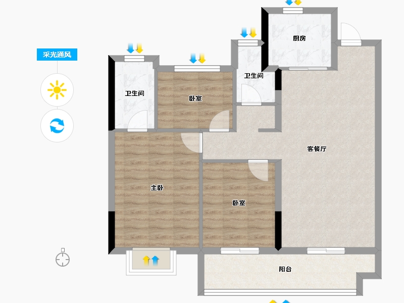 福建省-南平市-世茂阳光城·璀璨滨江-84.80-户型库-采光通风