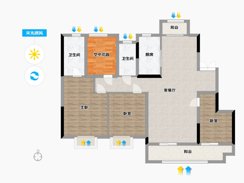 湖南省-长沙市-长房·宁城府-140.00-户型库-采光通风