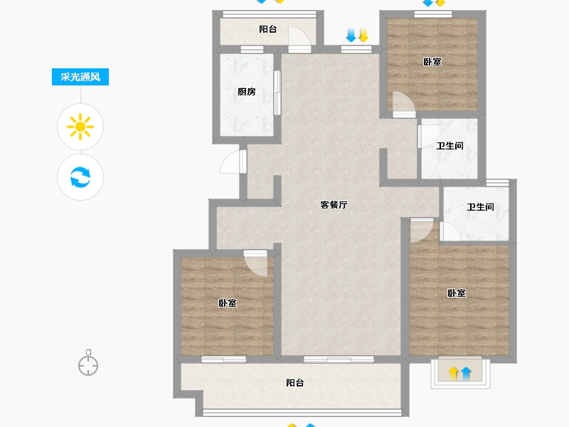 河南省-信阳市-四季花城Ⅰ期牡丹园-106.41-户型库-采光通风