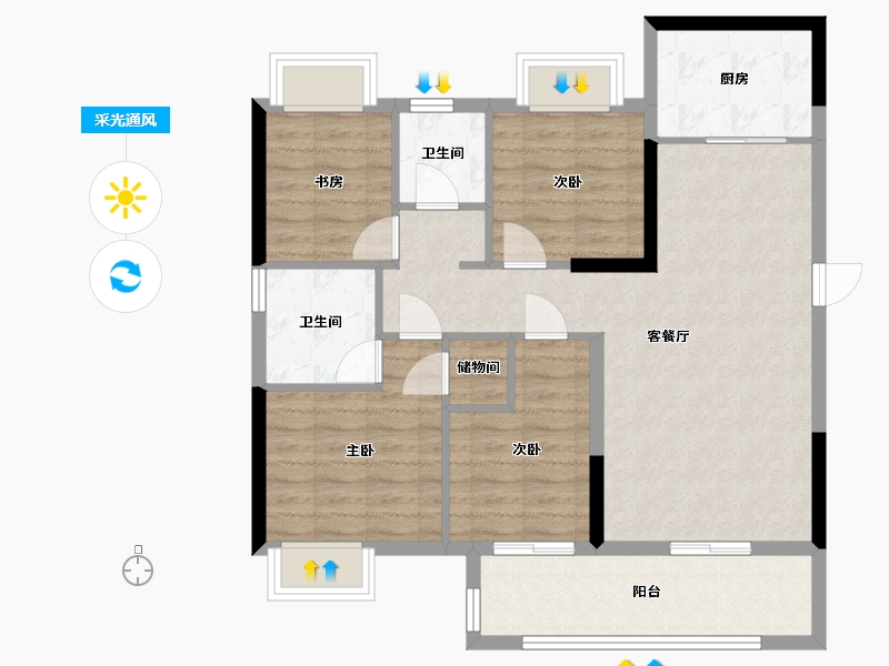 福建省-龙岩市-观樾台-90.00-户型库-采光通风