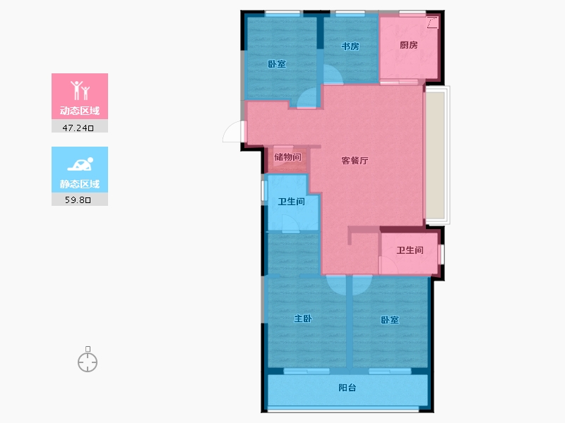 浙江省-杭州市-万科湖印光年府-95.66-户型库-动静分区