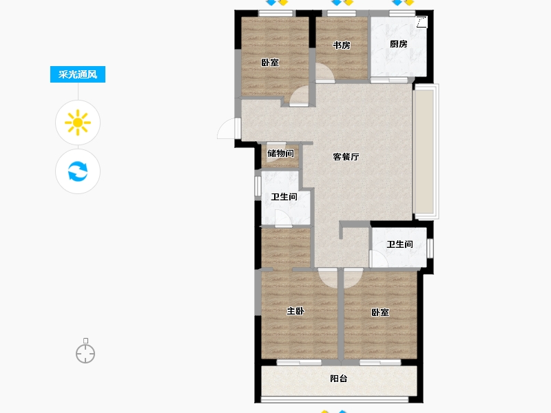 浙江省-杭州市-万科湖印光年府-95.66-户型库-采光通风