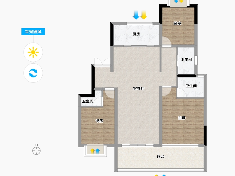 安徽省-阜阳市-置地双清湾​-102.40-户型库-采光通风