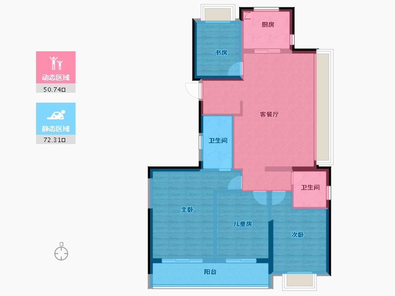 浙江省-杭州市-潮听映月府-111.06-户型库-动静分区