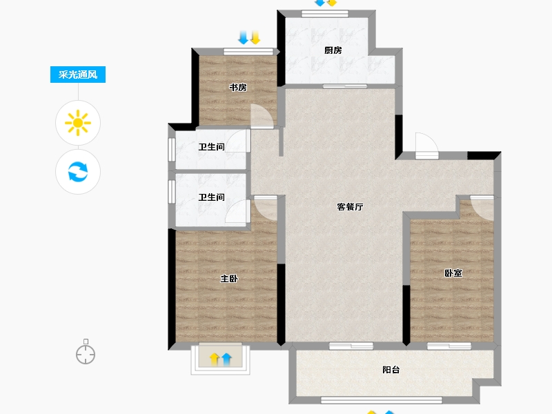 江苏省-苏州市-珑樾花园-100.58-户型库-采光通风