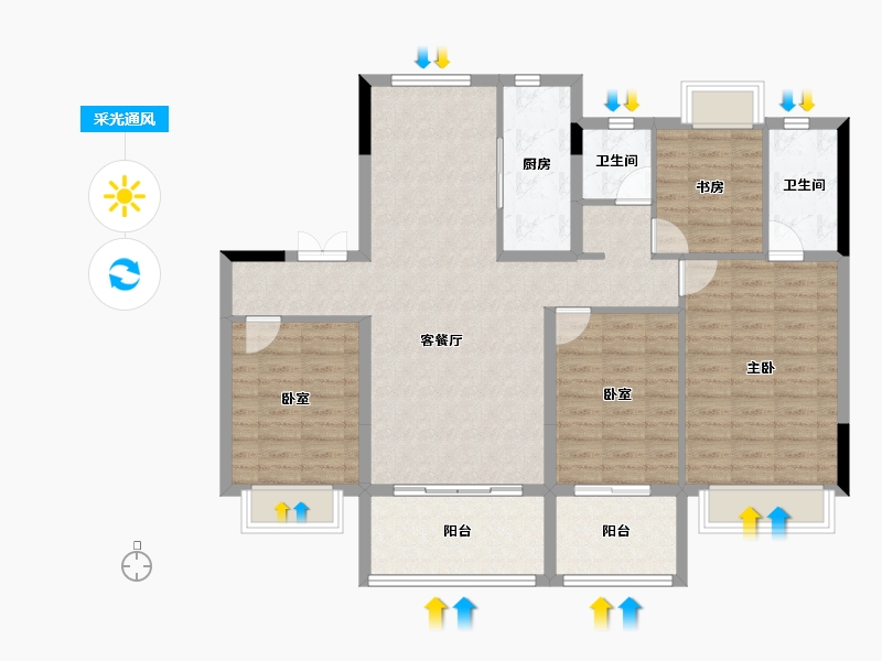 安徽省-阜阳市-置地双清湾​-112.00-户型库-采光通风