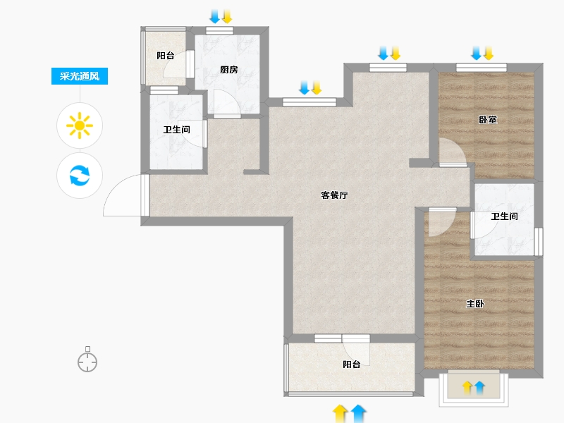 河北省-廊坊市-香河大爱城·源墅-74.87-户型库-采光通风