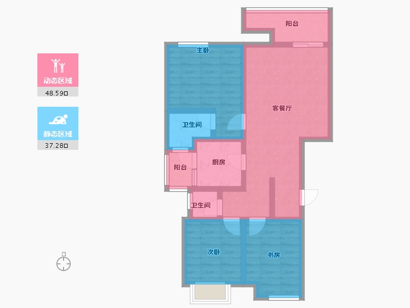 重庆-重庆市-长寿中央公园-74.43-户型库-动静分区